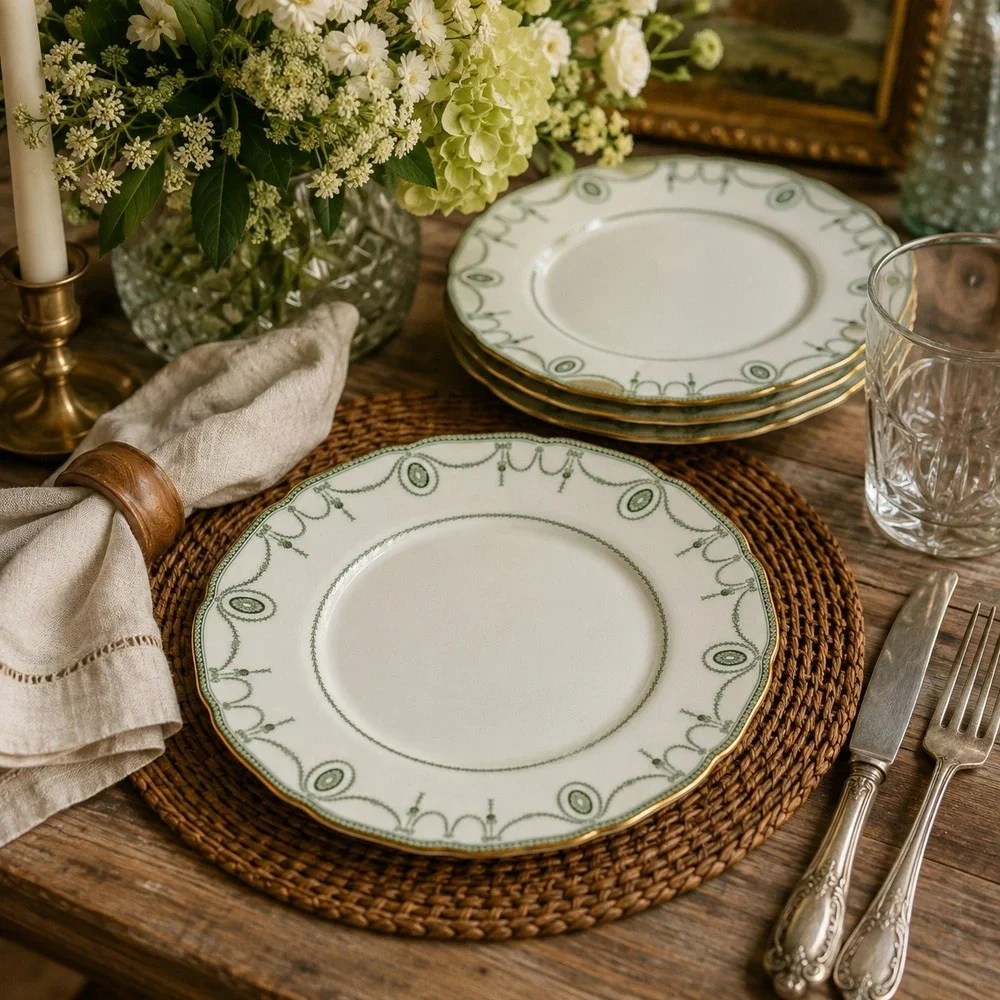 Royal Doulton Countess Antique Green Gold Luncheon Plates Set of 4